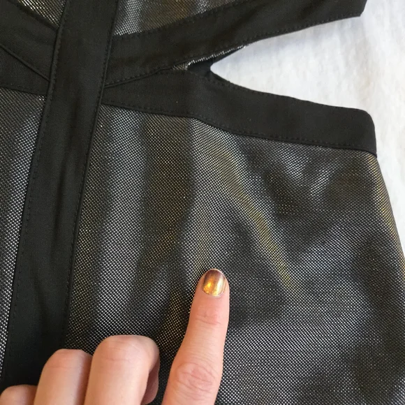 Arden B Metallic 90s Y2K Silver Cutout Black Trim Mini Dress NAT1 - Picture 5 of 11